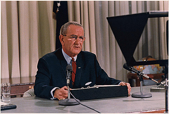 President Lyndon B. Johnson's speech about the bombing halt and his decision not to run for re-election.