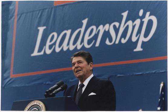 President Reagan giving campaign speech in Texas.