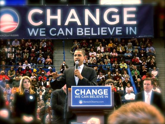 Barack Obama at a rally in Hartford, Connecticut, on February 4, 2008.